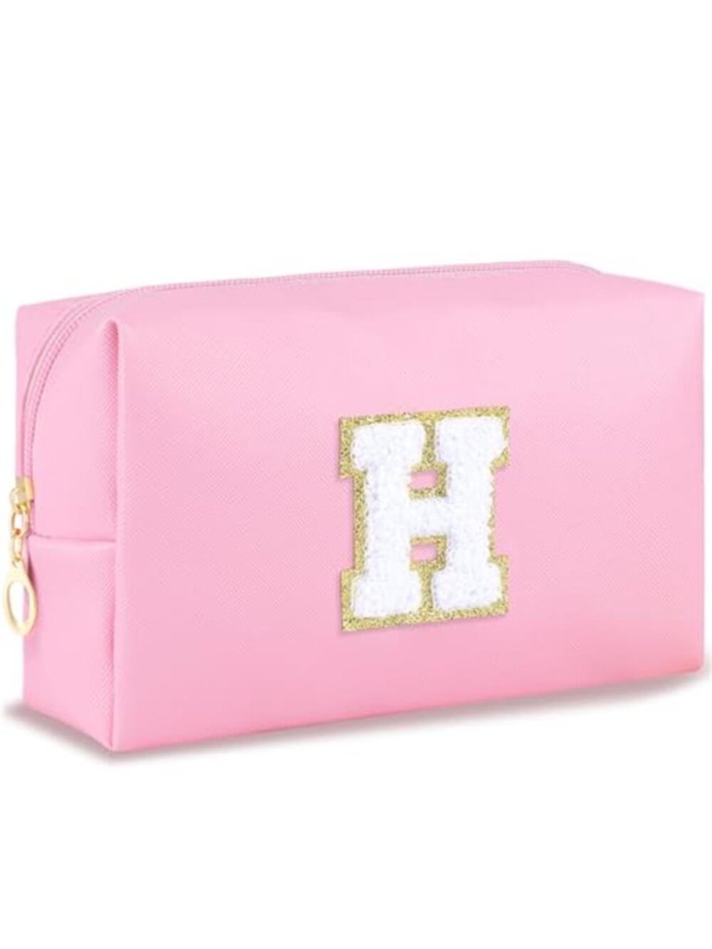 Pink Makeup Bag Chenille Letter Cosmetic Pouch Travel Toiletry Organizer